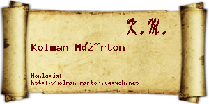 Kolman Márton névjegykártya